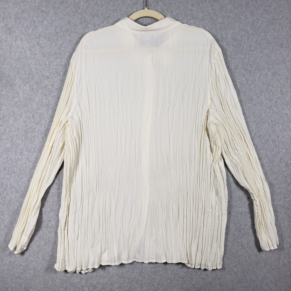 Susan Graver Style Cream Textured Collared Button Front Shirt Plus Size‎ 3X